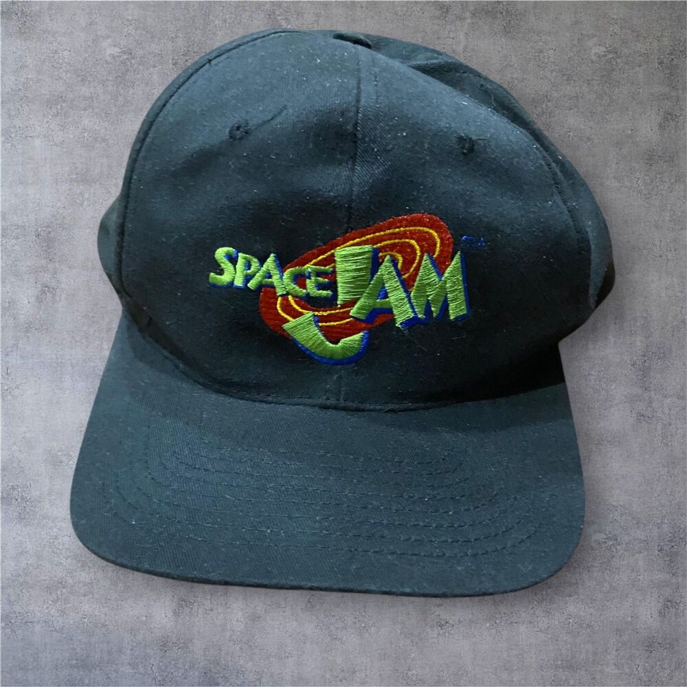Space Jam Vintage 90s Basketball Embroidered Logo Black Hat Cap Unisex One Size